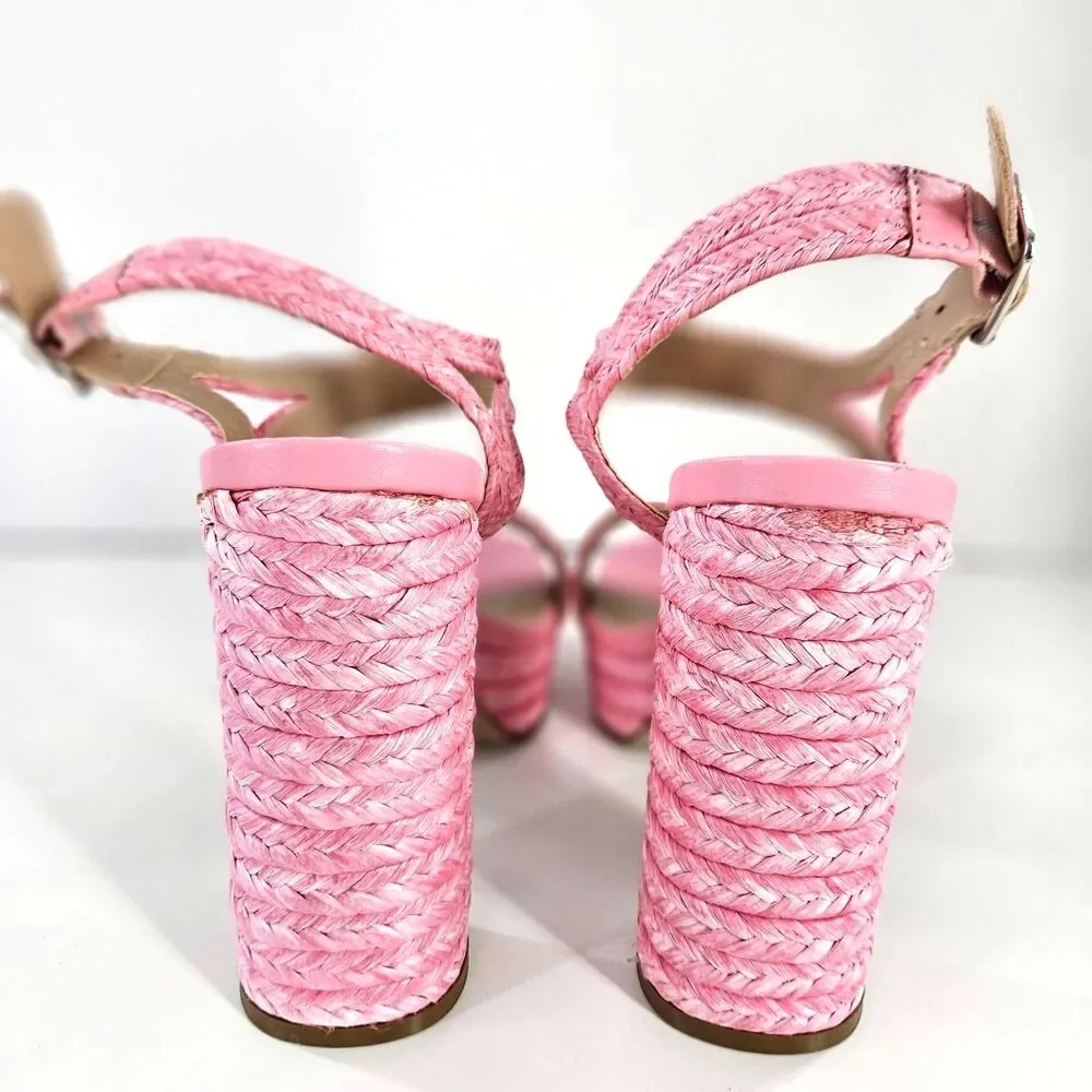 Steve Madden Lombardo Heeled Sandal Pink Raffeta Platform Buckle Ankle Strap W8 - Picture 8 of 16